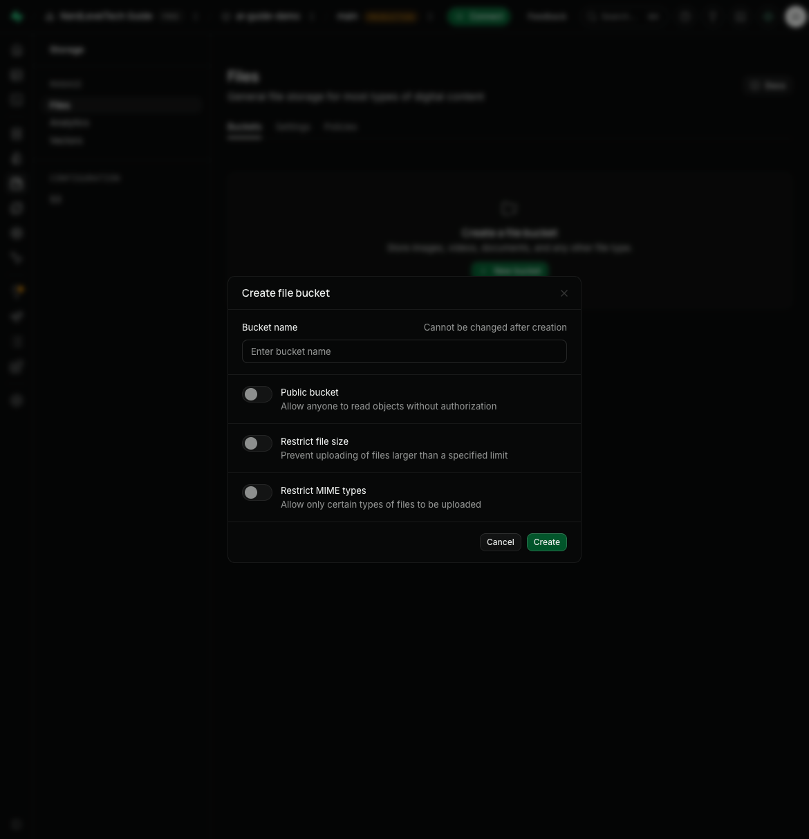 Supabase Storage — create a new bucket for file uploads